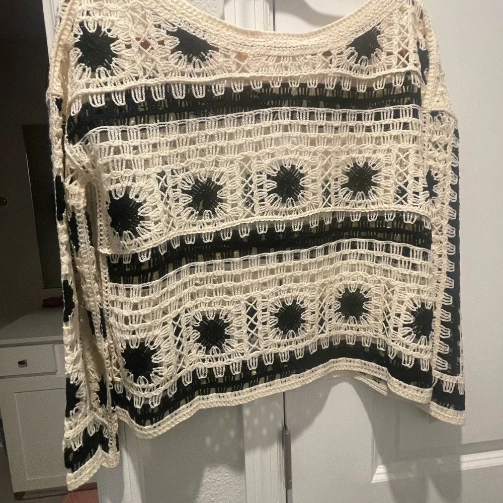 Chic Crochet Sweater in Black and Cream - Picture 6 of 6